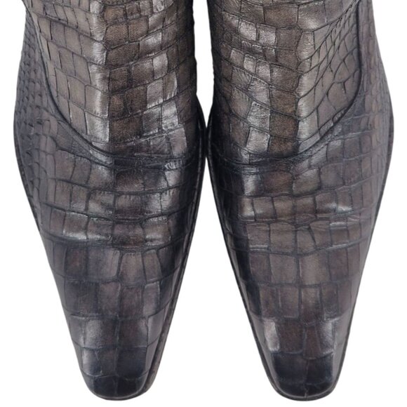JO Ghost Crocodile Print Mens 13 US EU46 Gray Leather Zipper Ankle Boots Italy - Picture 2 of 16